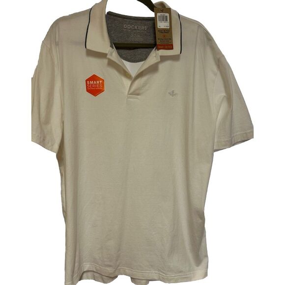Dockers Smart 360 Flex Short Sleeve 2 Button Polo Men's XL White Shirt Quick Dry - Picture 1 of 9